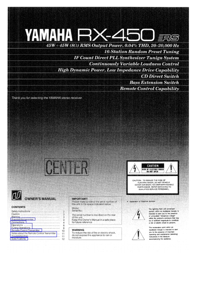 Yamaha RX-450 Manual