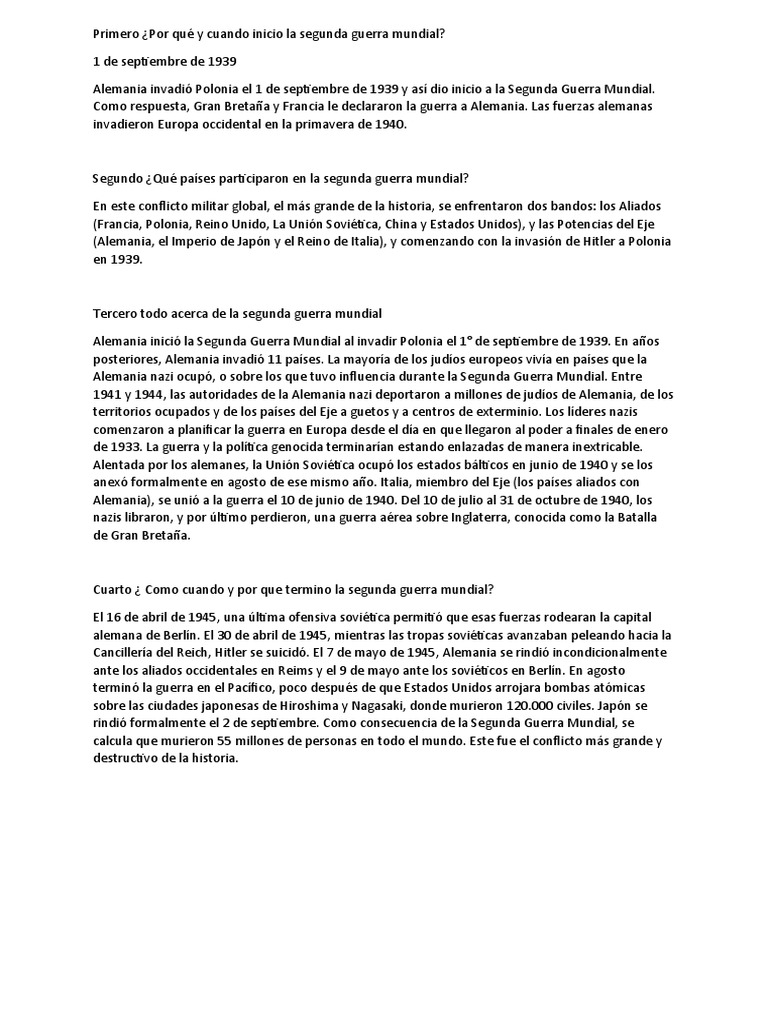 Causas y Consecuencias de la Segunda Guerra Mundial | PDF | Alemania ...