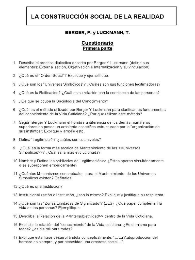 Berger Y Luckmann Pdf Realidad Socialización