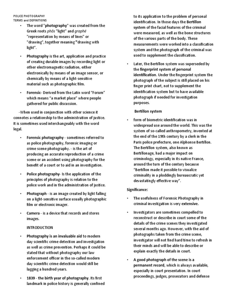 Police Photography Terms and Uses | PDF | Camera | Light