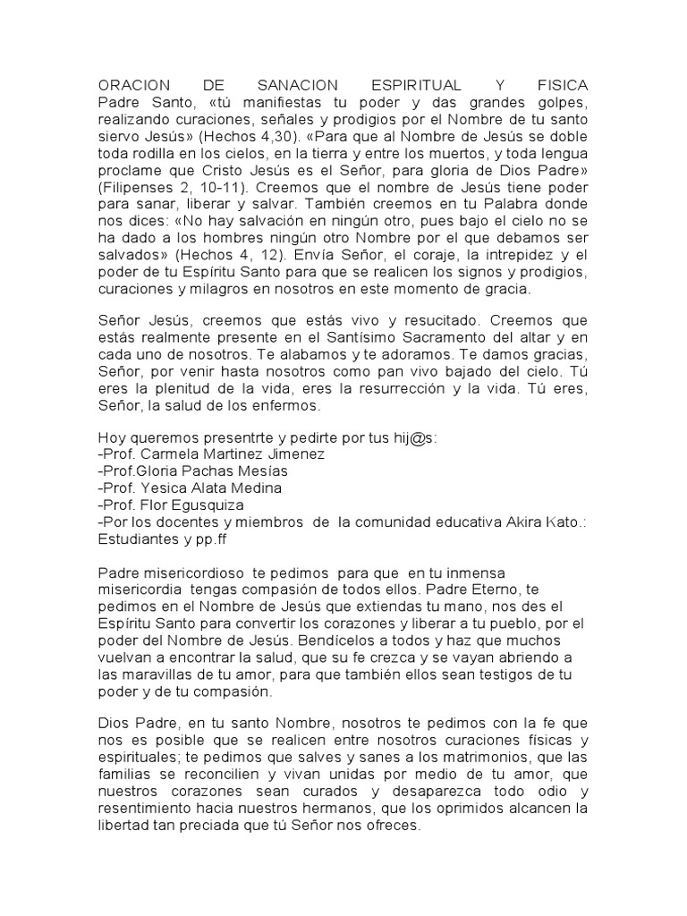 Oracion de Sanacion Espiritual y Fisica | PDF | Jesús | Amor