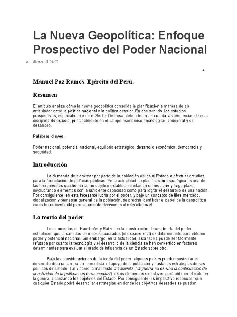 Nueva Geopolítica y Poder Nacional | PDF | Geopolítica | Planificación