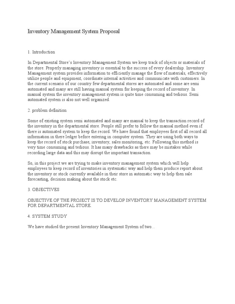 Inventory Management System Proposal | PDF | Inventory | Business Economics