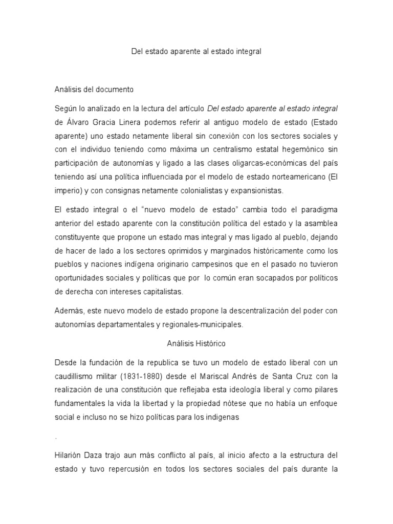 De Estado Aparente a Integral | PDF | Estado (política) | Bolivia