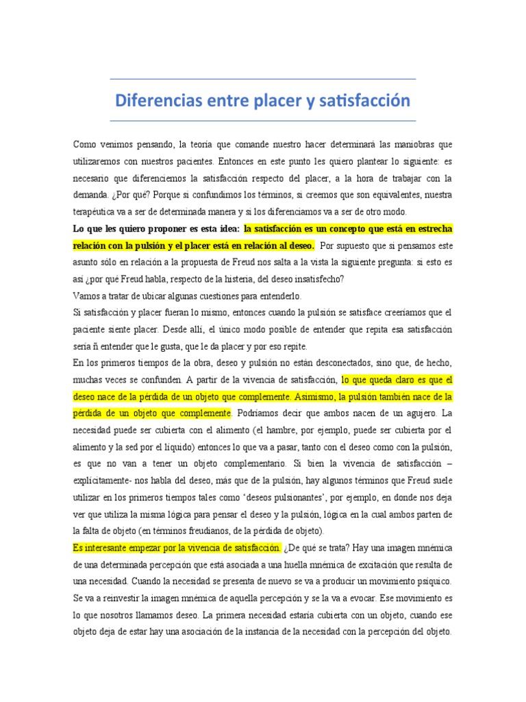 Diferencias Entre Placer y Satisfacción | PDF | Placer | Sigmund Freud