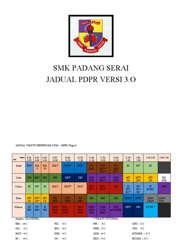 SMK Padang Serai PdPR Schedule | PDF