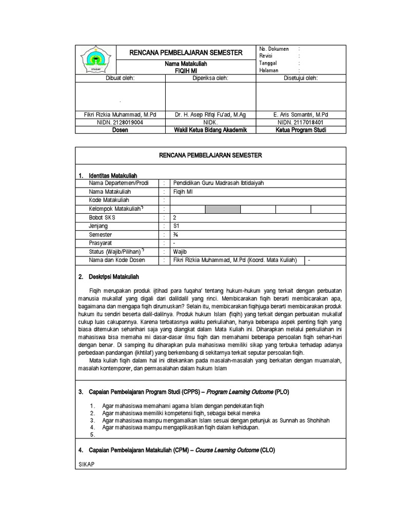 Rencana Pembelajaran Fiqih MI S1 | PDF