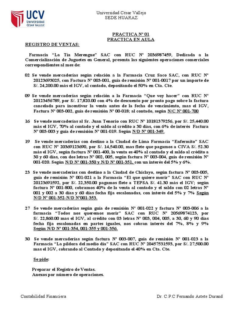 Registro de Ventas y Compras - Prácticas Contables | PDF | Contabilidad ...