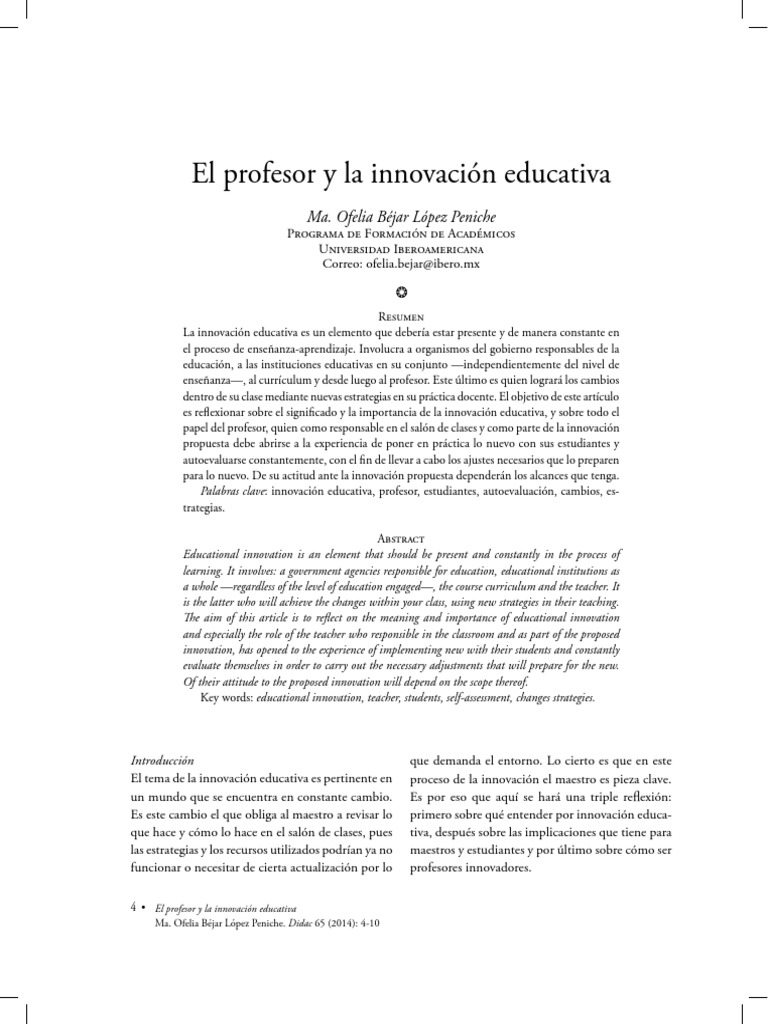 El rol del docente en la innovación educativa | PDF | Maestros | Método ...
