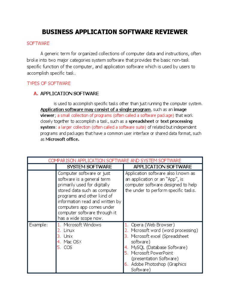 Business Application Software Reviewer | PDF | Software | Application