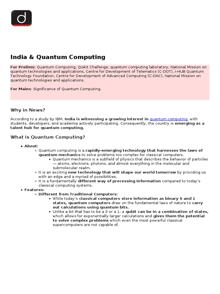India and Quantum Computing | PDF | Computing | Quantum Computing