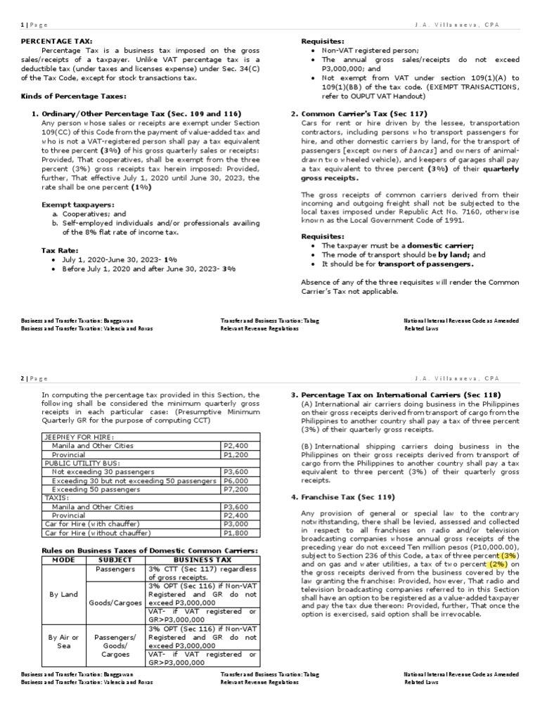 Percentage Tax | PDF | Taxes | Value Added Tax