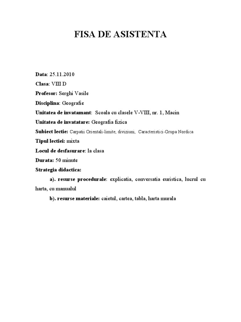 Fisa De Asistenta