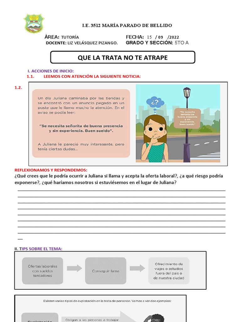 Trata de Personas Actividad 5to Año | PDF