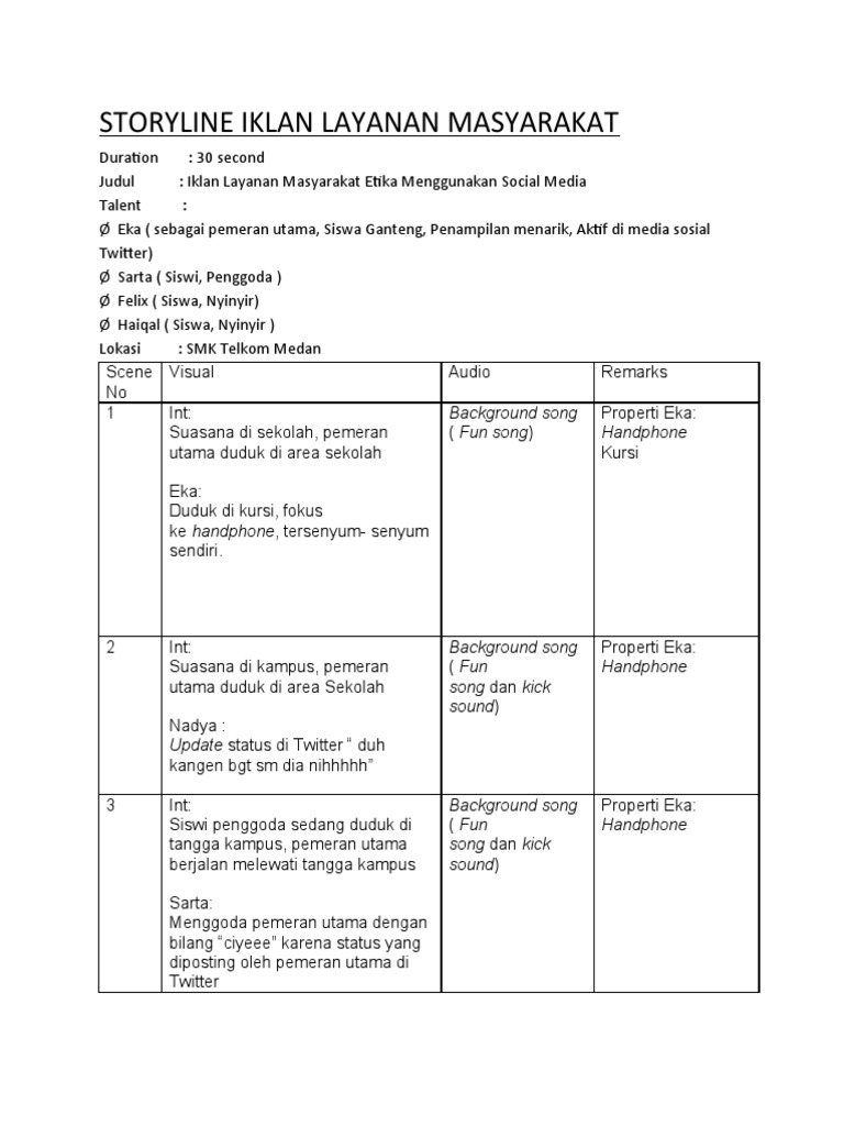Contoh Storyline Iklan Layanan Masyarakat | PDF