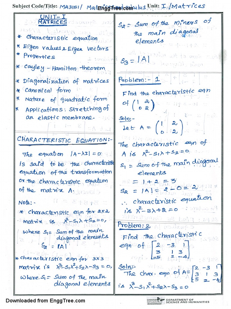 MA3151 Matrices and Calculus Lecture Notes 1 | Download Free PDF ...