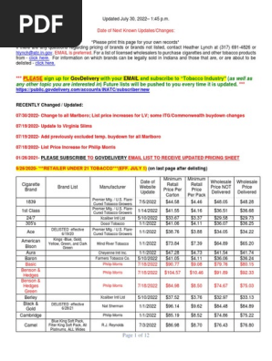 Indiana Cigarette Price Updates 2022 | PDF | Smoking