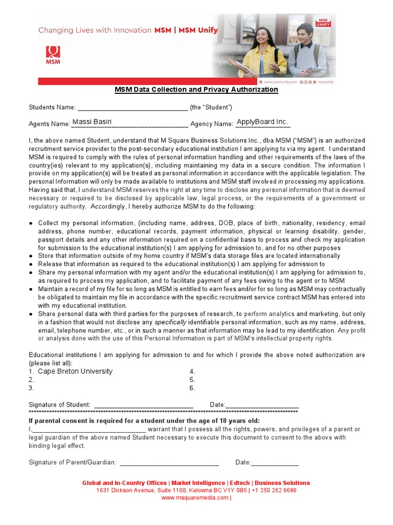 MSM Data Collection Authorization Form | PDF | Information | Privacy