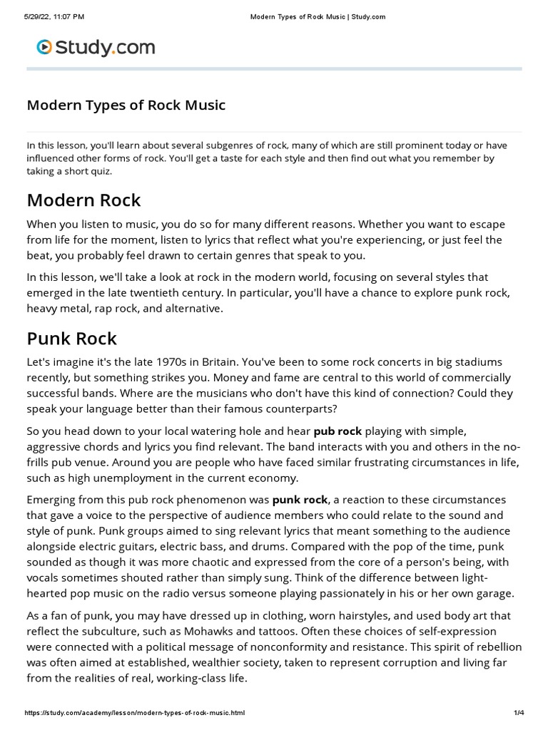 Modern Types of Rock Music PDF Rock Music Heavy Metal Music