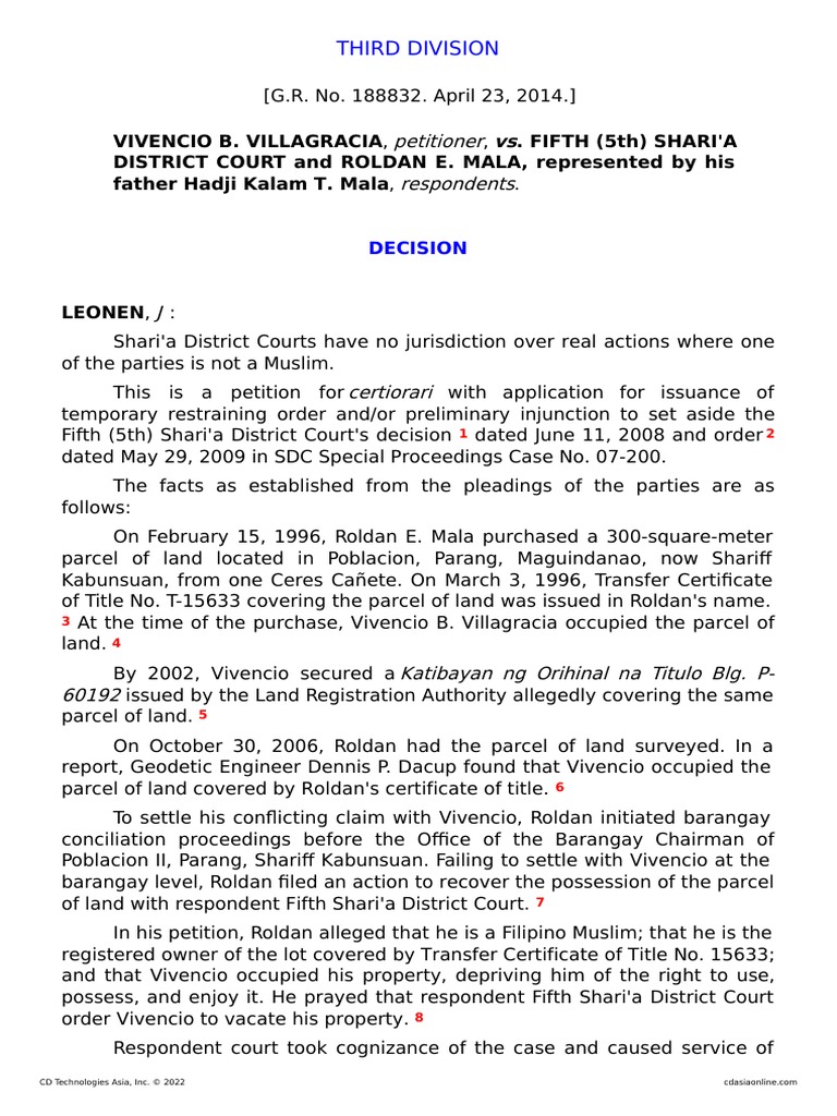 24 Villagracia v. Fifth Shari A District Court PDF In