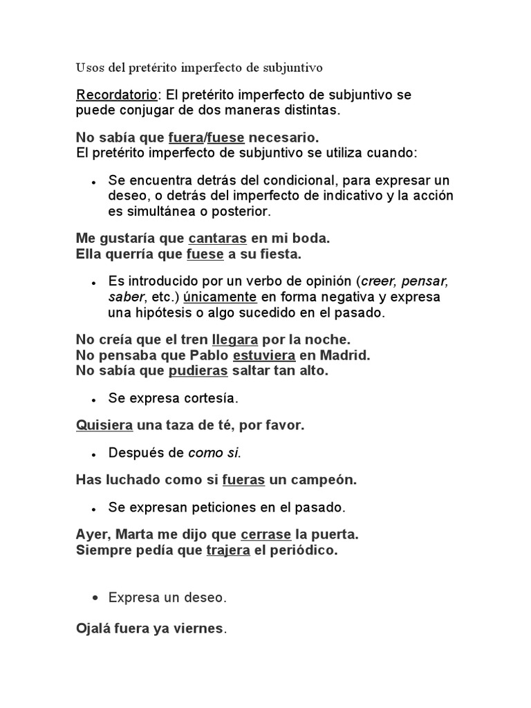 Usos Del Pretérito Imperfecto de Subjuntivo | PDF