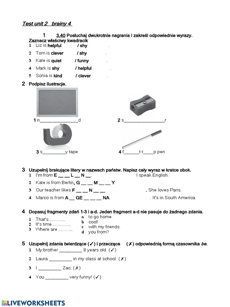 Test Z Angielskiego Klasa 4 Unit 2 Pdf