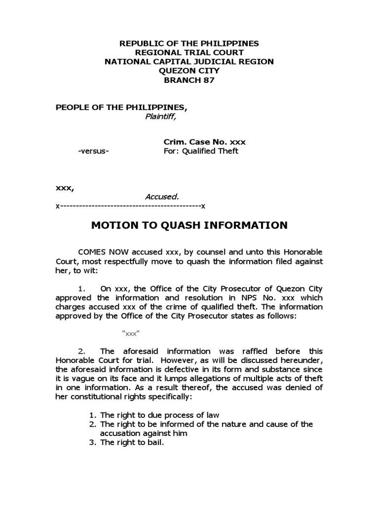 Motion to Quash Information PDF Bail Crimes