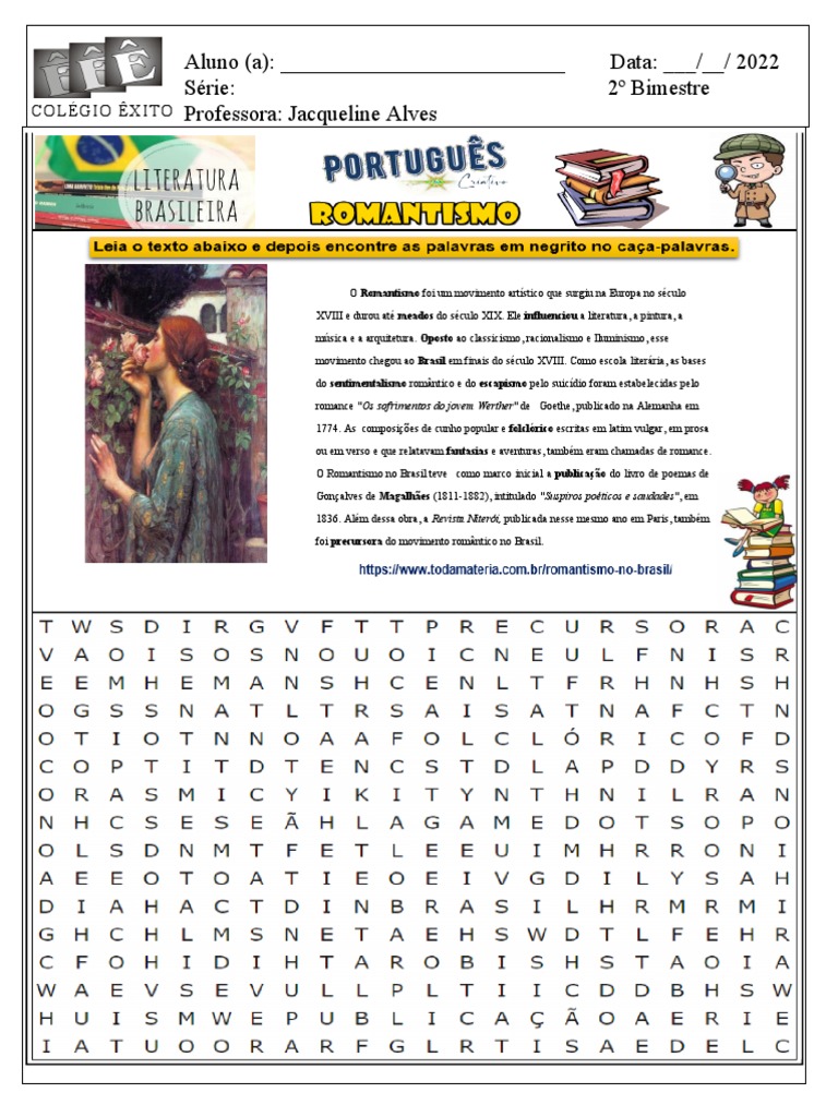 Caça-Palavras: Romantismo no Brasil | PDF | Romantismo