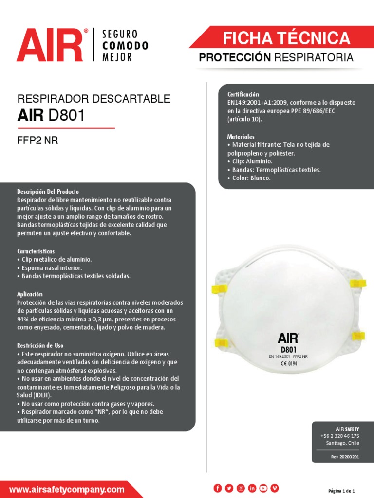 FT Air D801 Respirador Descartable - 20200201 | PDF | Aluminio ...
