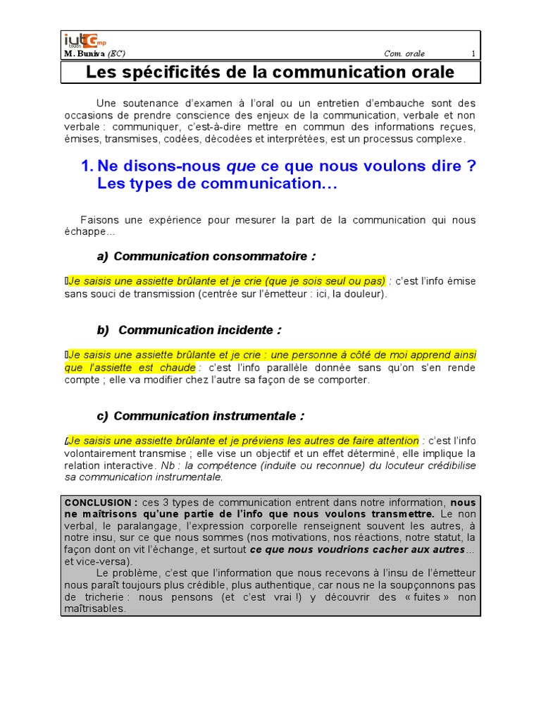 Spécificités de la communication orale | PDF | la communication
