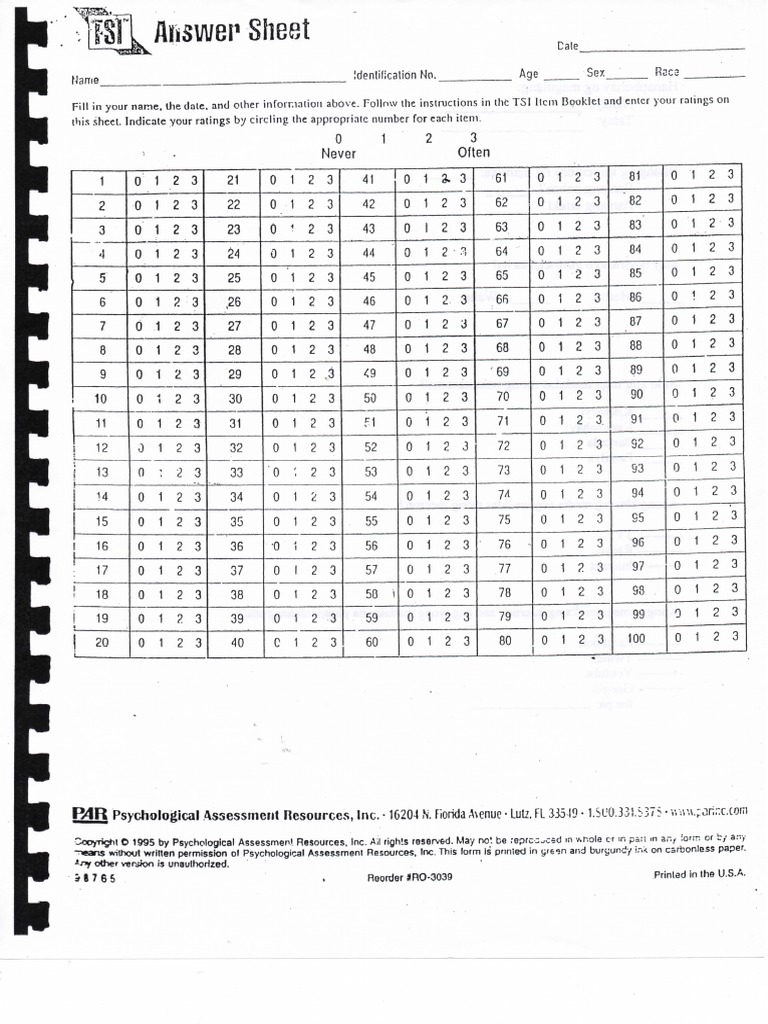 TSI Answer Sheet | PDF