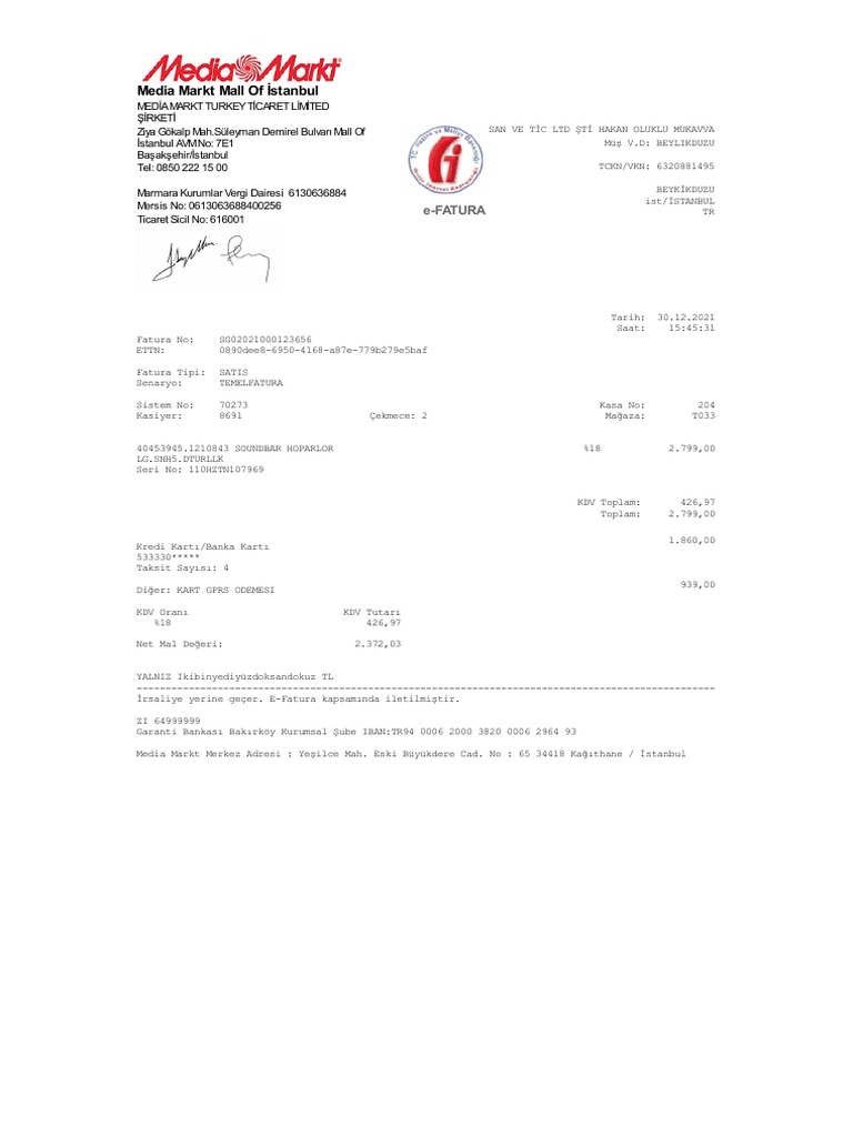 Invoice Media Markt Turkey Ticaret Limited Sirketi 20211230 ...