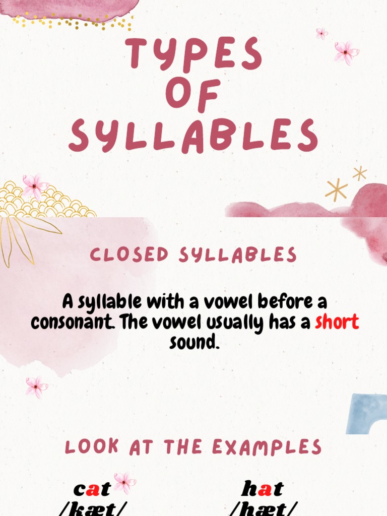 Types of Syllables PDF Syllable Vowel