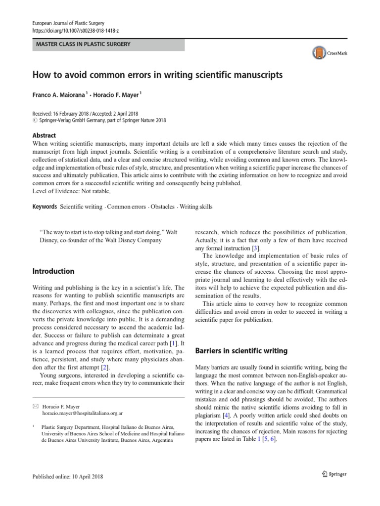 How To Avoid Common Errors In Writing Scientific Manuscripts Pdf