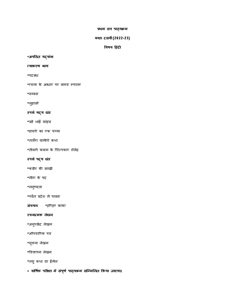 CLASS X Hindi PDF