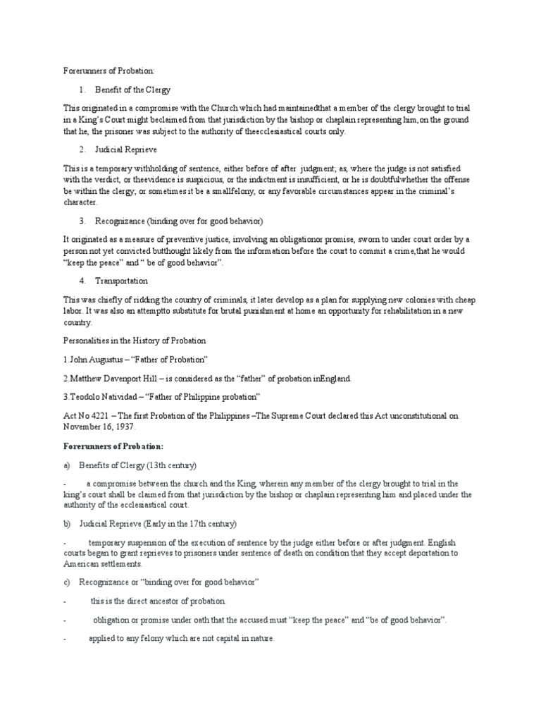 Forerunners Of Probation Pdf Probation Pardon