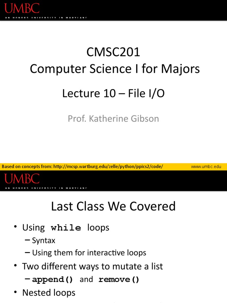 CMSC 201 - Lec10 - File IO - Gibson | PDF | Computer File | Input/Output