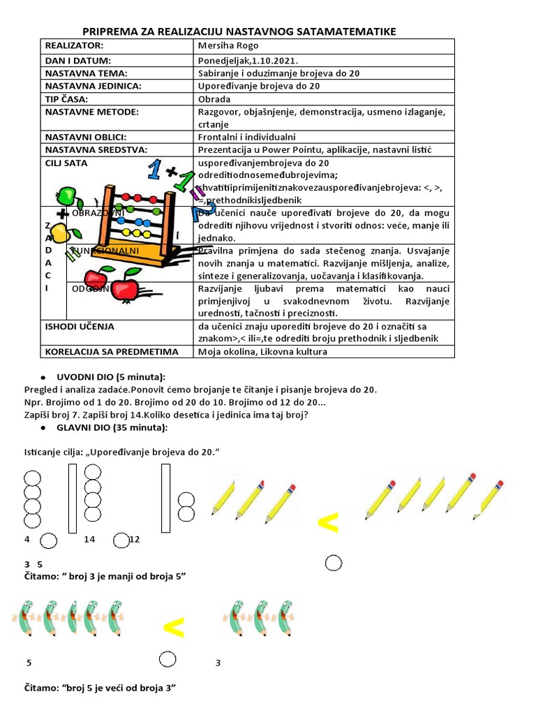 Upoređivanje Brojeva Do 20 | PDF