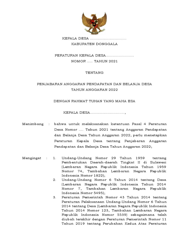 DRAFT Perkades Penjabaran APBDes FIX | PDF | Hukum | Griya & Taman