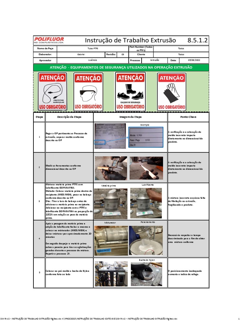 D 8-5-1-2 - Instrução de Trabalho Extrusão | PDF | Extrusão | Materiais