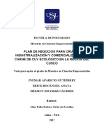Plan de negocios para crianza, industrialización y comercialización de carne de cuy ecológico en Cusco