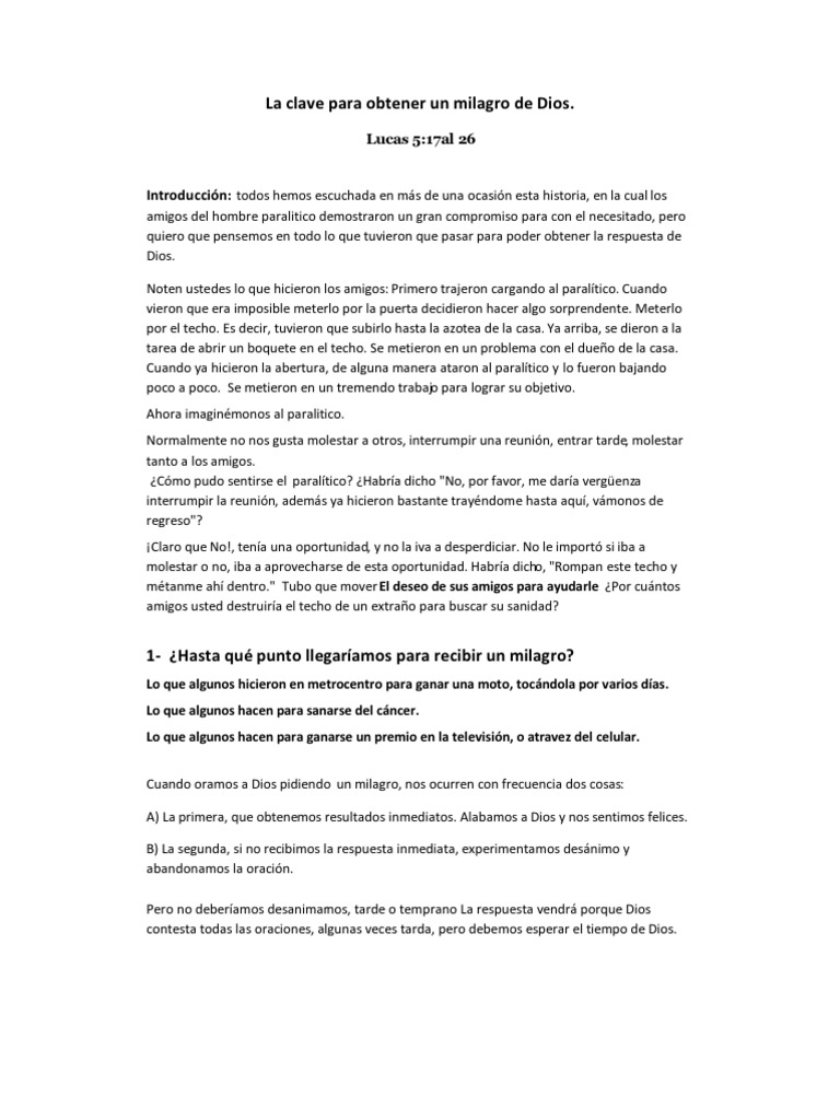 La Clave para Obtener Un Milagro de Dios | PDF