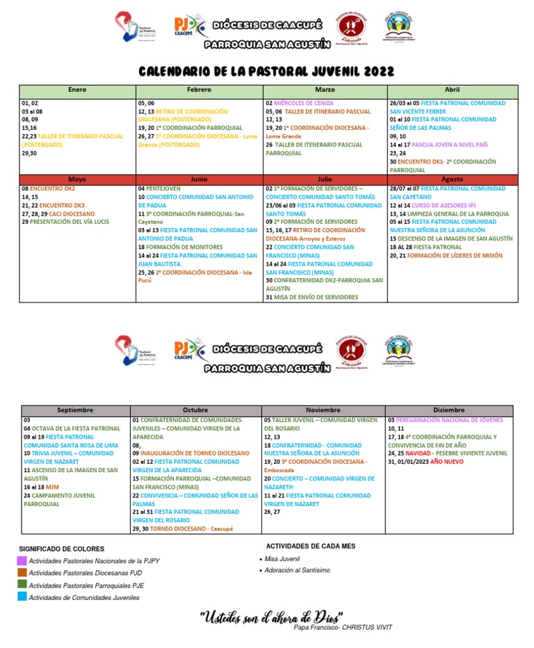 Calendario Pastoral Juvenil 2022 | PDF | Iglesia Católica | Fiestas ...