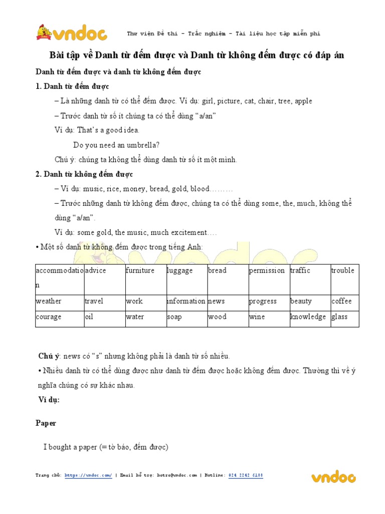 Bai tap ve danh tu dem duoc va danh tu khong dem duoc co dap an pdf
