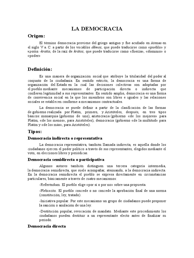 Tipos y Principios de la Democracia | PDF