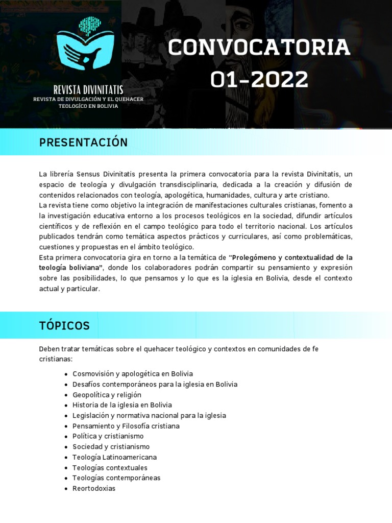 Convocatoria Revista DIVINITATIS | PDF | Teología | Ensayos