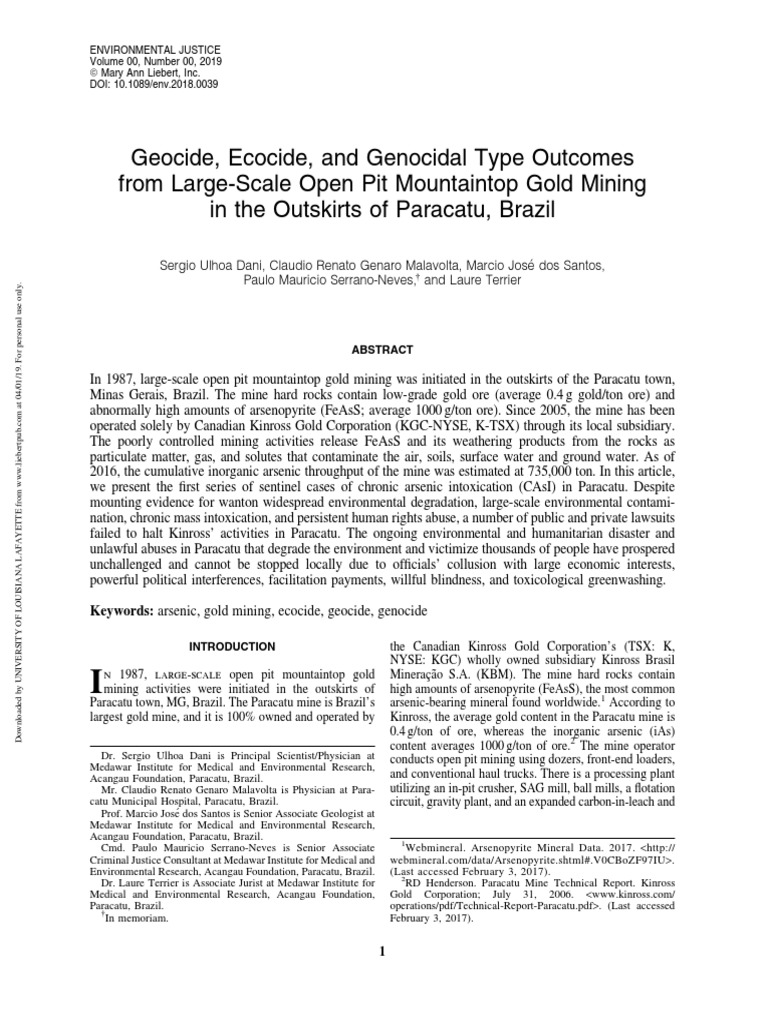 Arsenic Contamination from Gold Mining in Paracatu | PDF | Mining | Arsenic
