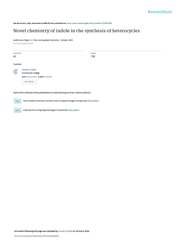 Novel Chemistry of Indole in The Synthesis of Heterocycles: Pure and ...