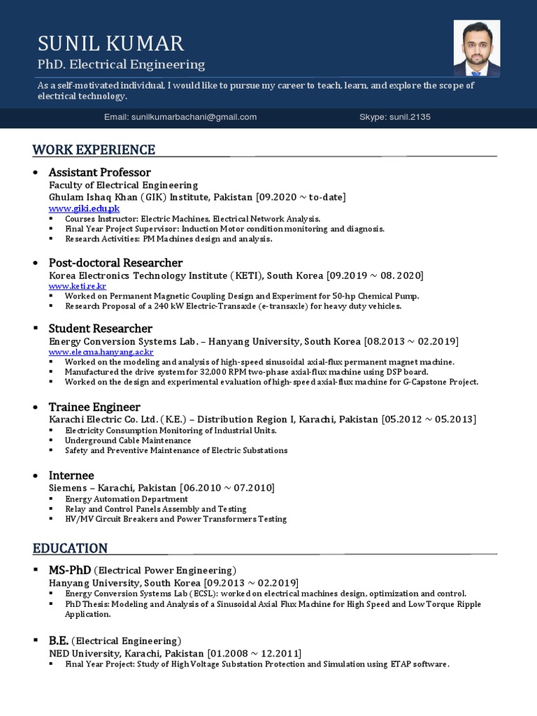 Sunil Kumar: Electrical Engineering Profile | PDF | Electric Motor ...