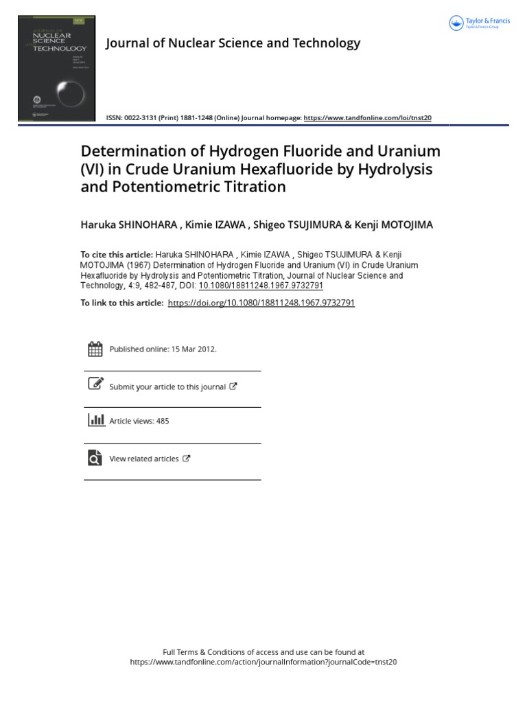 Determination of Hydrogen Fluoride and Uranium VI in Crude Uranium